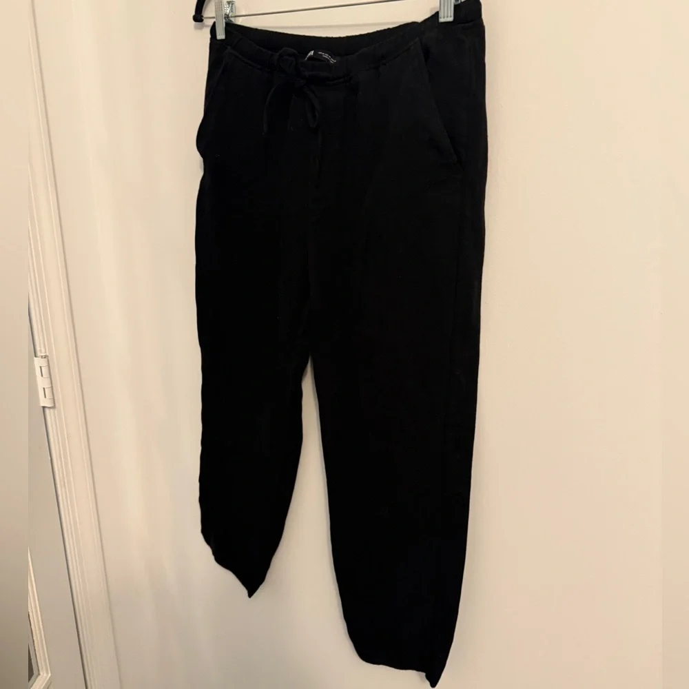 Zara Black Linen-Blend Drawstring Pants • Relaxed Fit • Size M 🖤